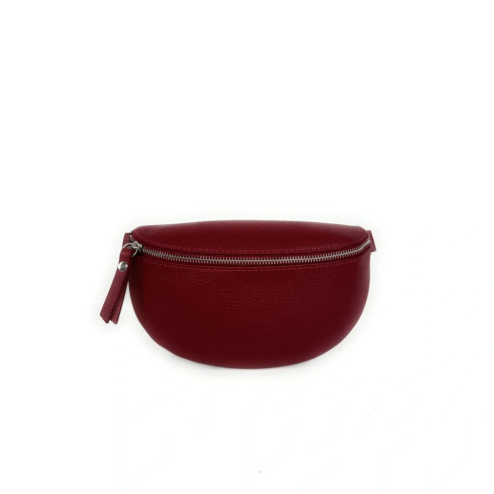 Sac banane en cuir grainé LOU Rouge bordeaux