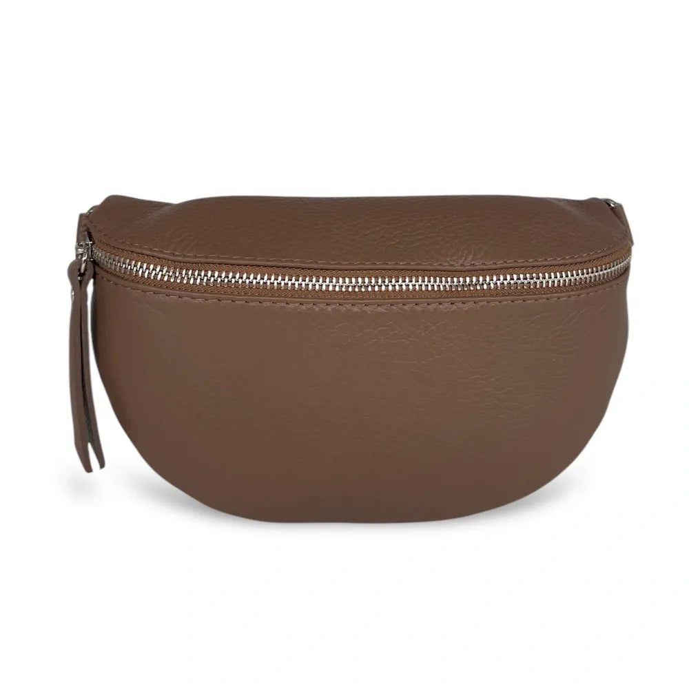 Sac banane en cuir grainé LOU Taupe foncé