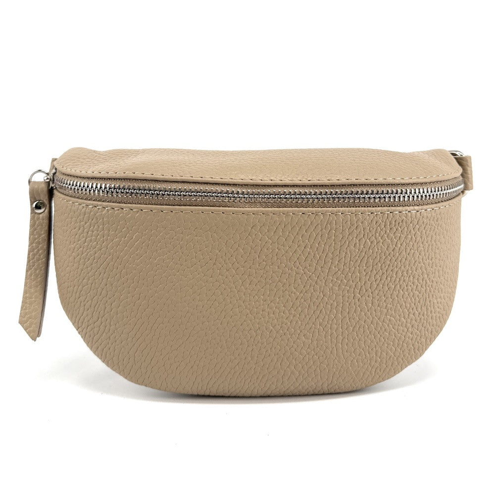 Sac banane en cuir grainé LOU Taupe clair