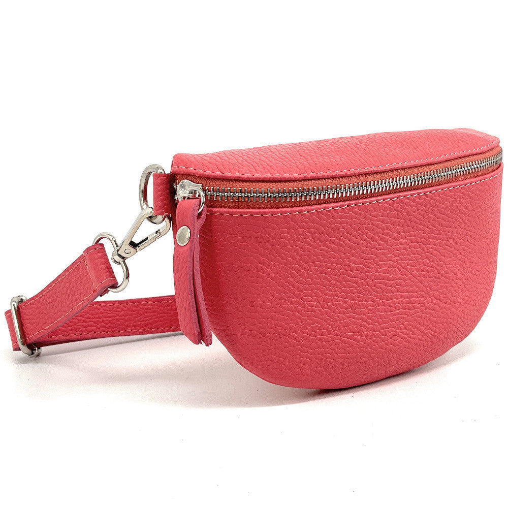 Sac banane en cuir grainé LOU Rose corail