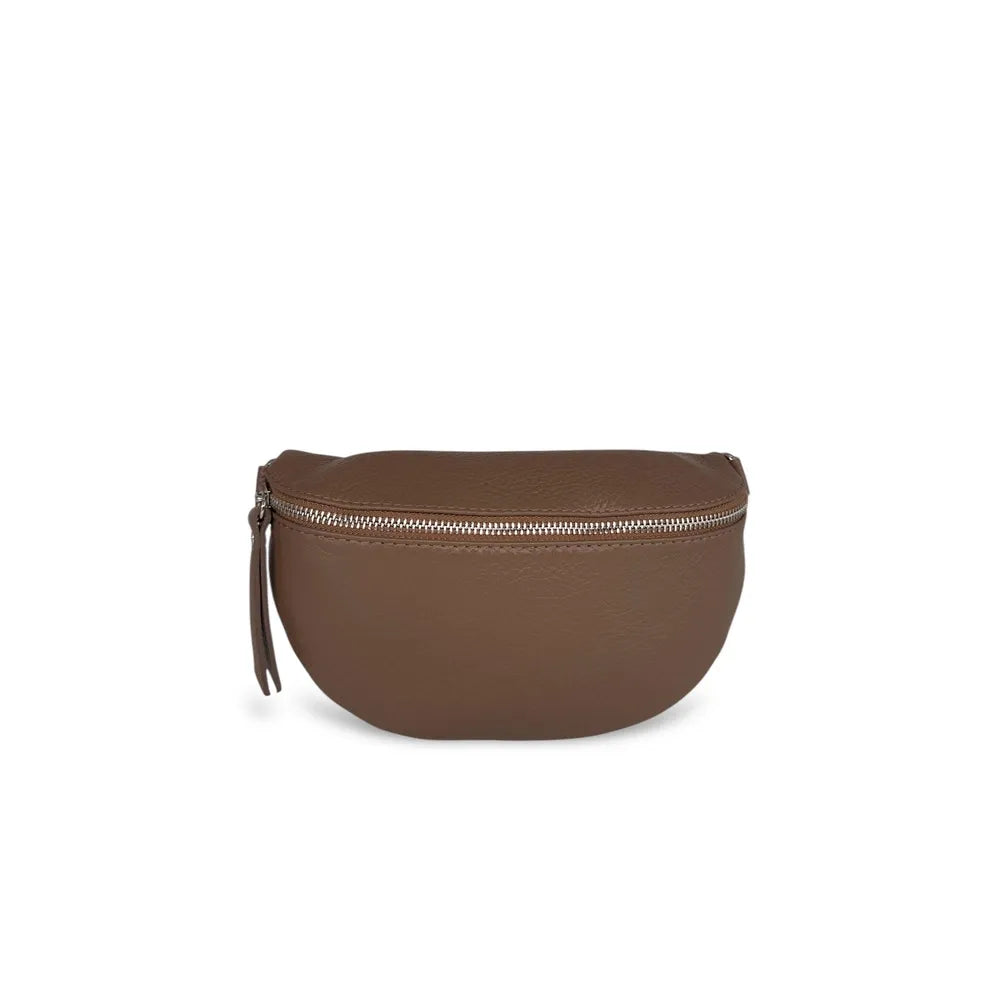 Sac banane en cuir grainé LOU Taupe foncé