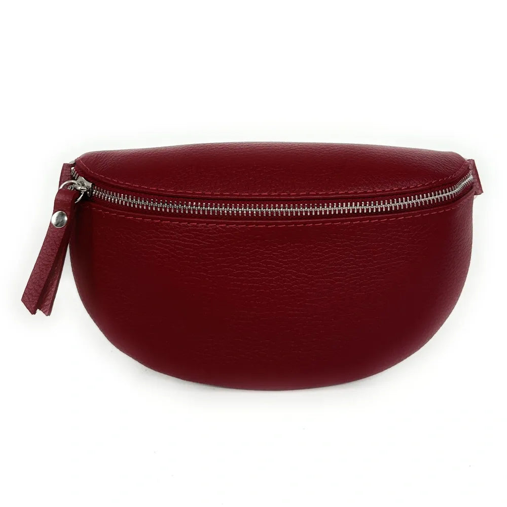 Sac banane en cuir grainé LOU Rouge bordeaux