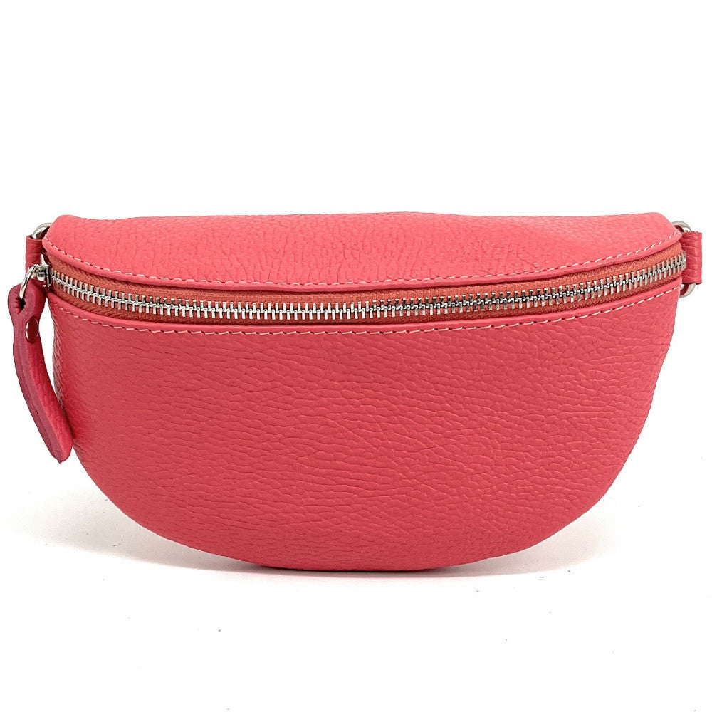 Sac banane en cuir grainé LOU Rose corail