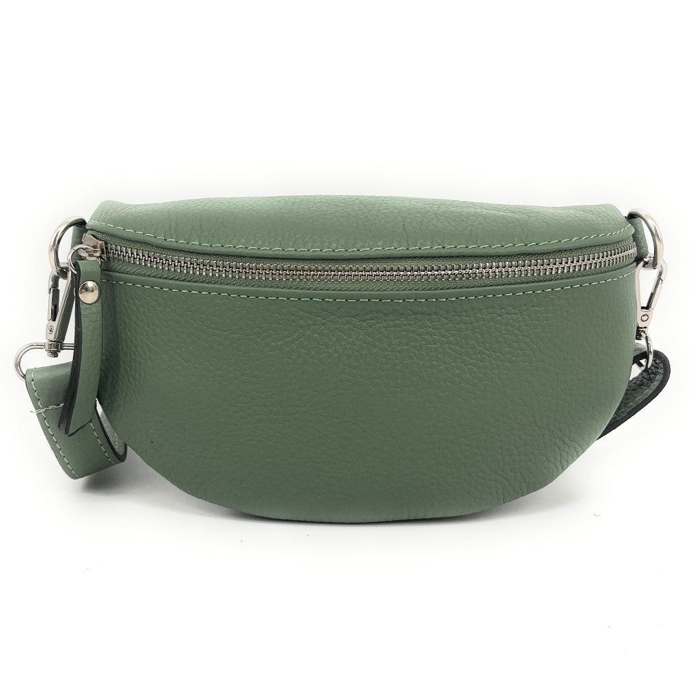 Sac banane en cuir grainé LOU Vert amande