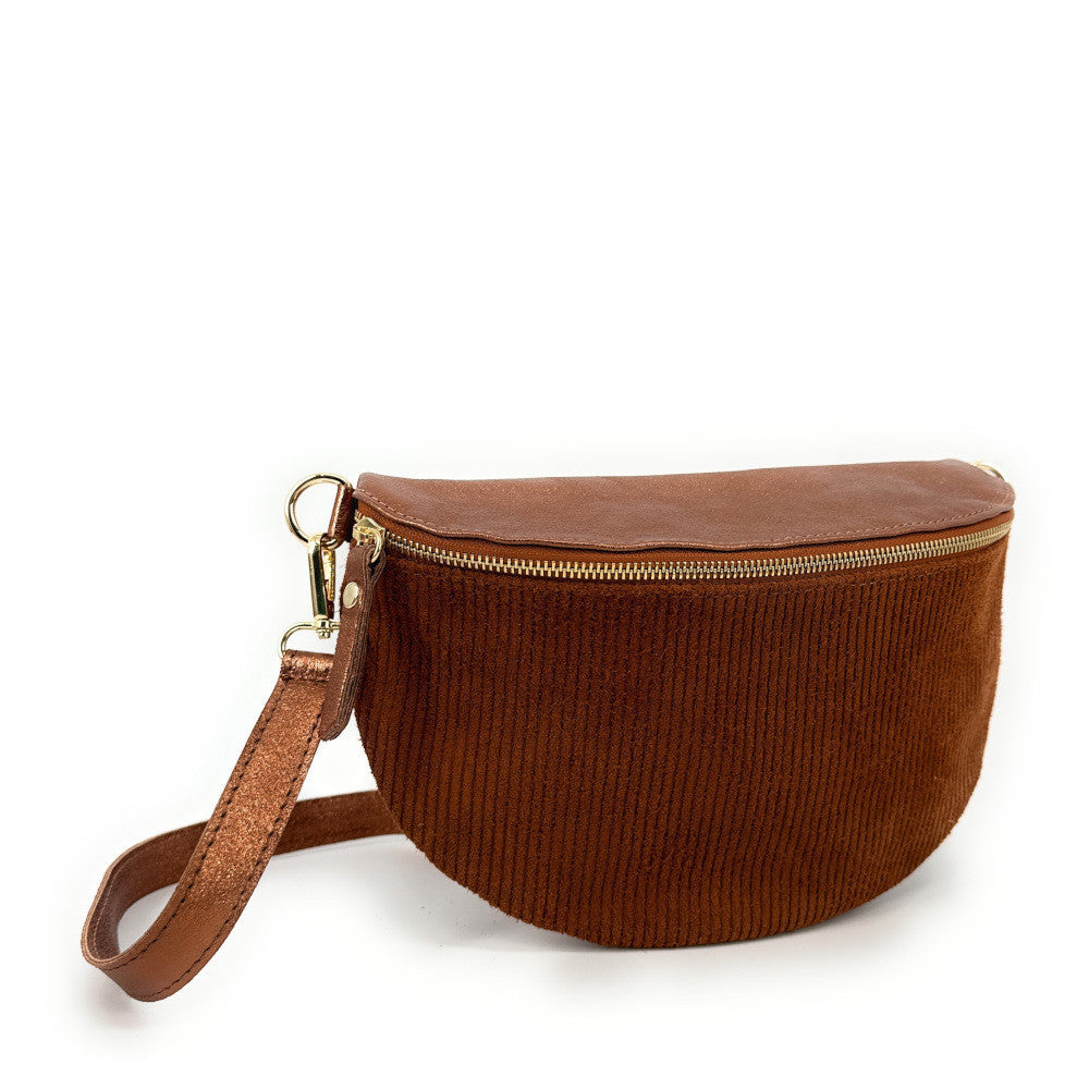 Sac banane en cuir irisé et croûte de cuir LOUNA VELOURS Bronze