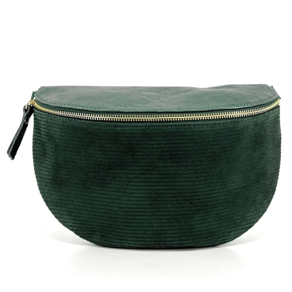 Sac banane en cuir irisé et croûte de cuir LOUNA VELOURS Vert forêt