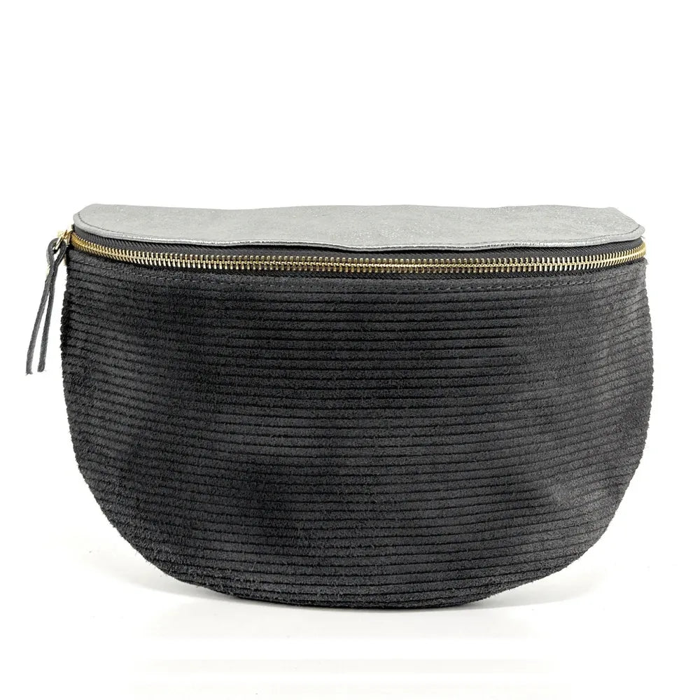 Sac banane en cuir irisé et croûte de cuir LOUNA VELOURS Gris foncé