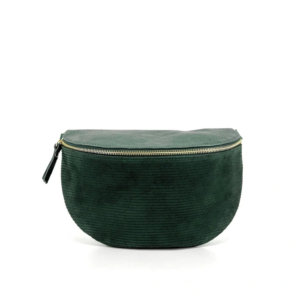 Sac banane en cuir irisé et croûte de cuir LOUNA VELOURS Vert forêt