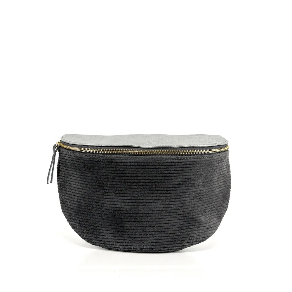 Sac banane en cuir irisé et croûte de cuir LOUNA VELOURS Gris foncé