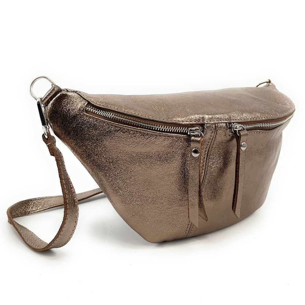 Sac banane en cuir irisé LILOU GLOW Champagne irisé