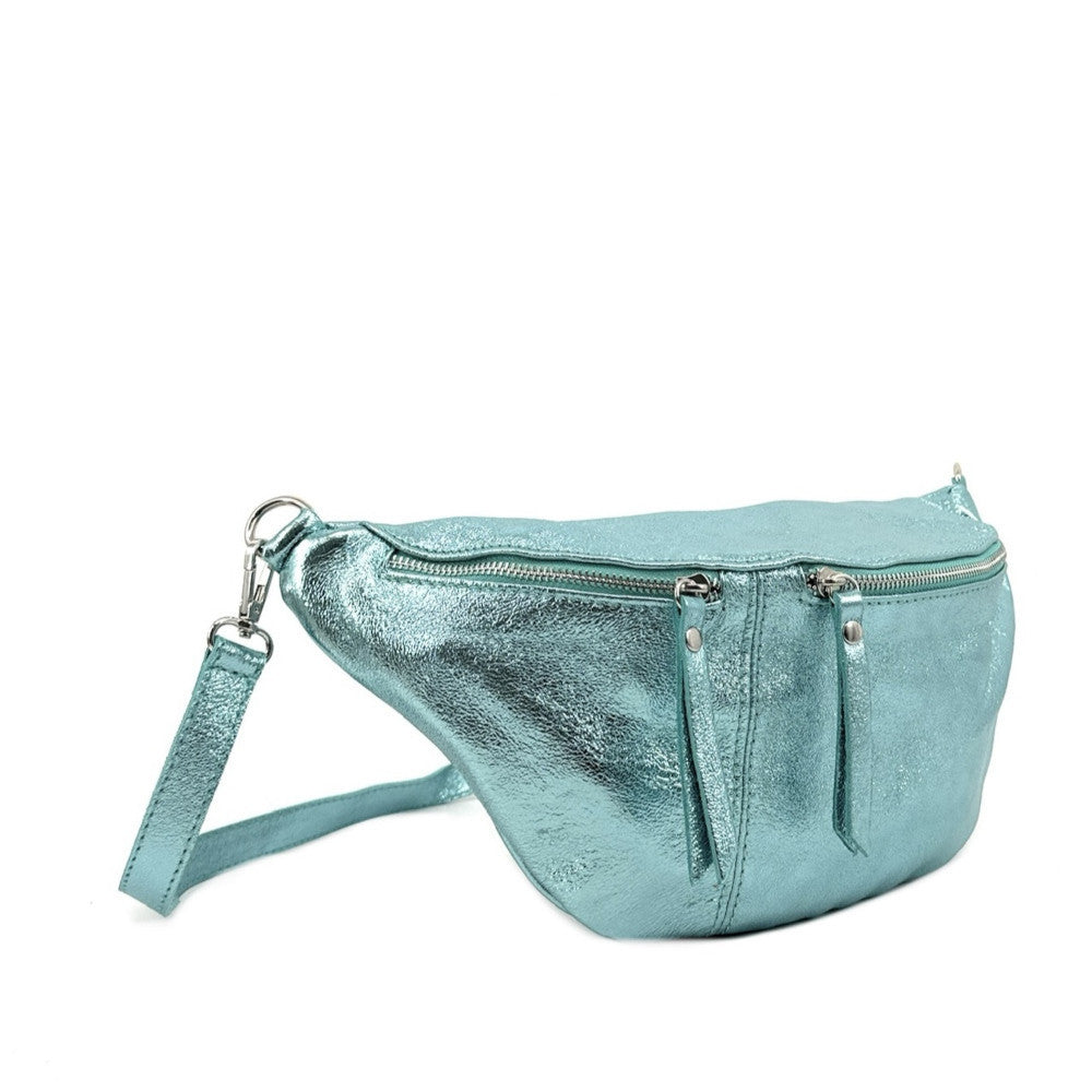 Sac banane en cuir irisé LILOU GLOW Lagon