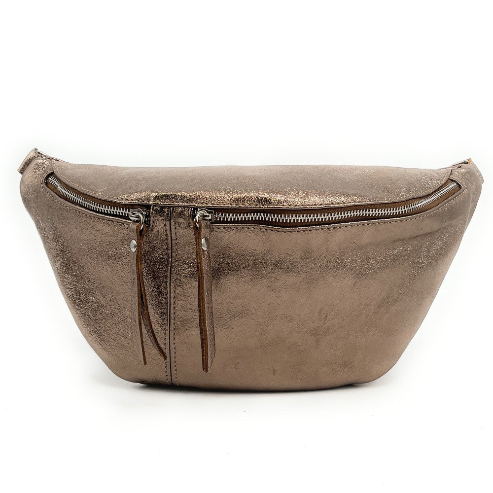 Sac banane en cuir irisé LILOU GLOW Champagne irisé