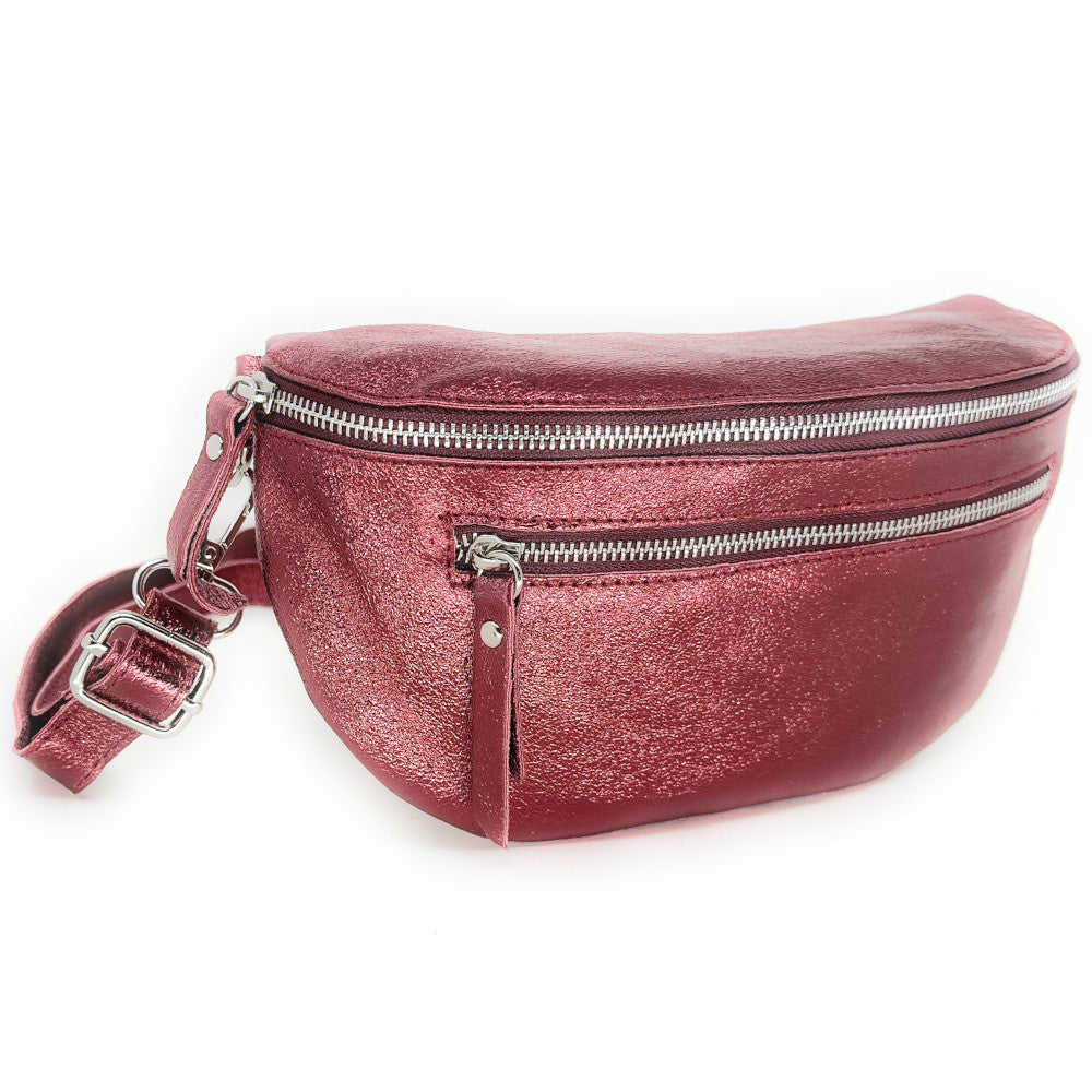 Sac banane en cuir irisé LOU-ANN Framboise irisé