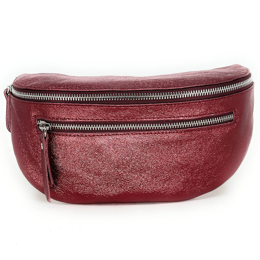 Sac banane en cuir irisé LOU-ANN Framboise irisé