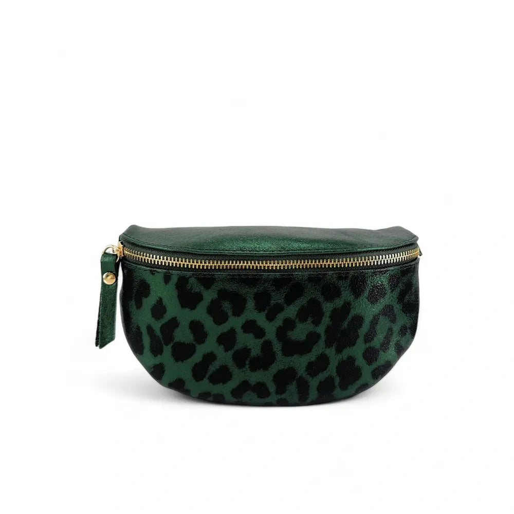Sac banane en cuir irisé LOU-DO JUNGLE Léopard vert forêt irisé