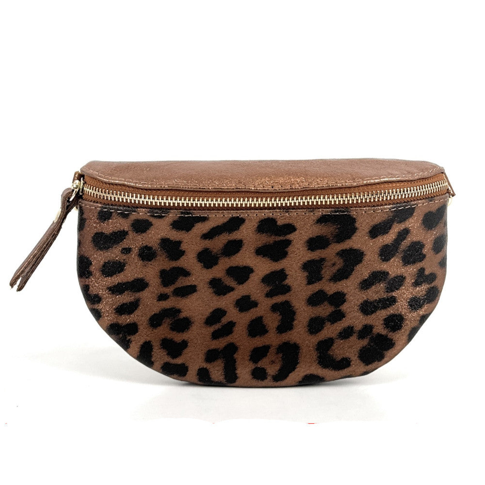 Sac banane en cuir irisé LOU-DO JUNGLE Léopard bronze