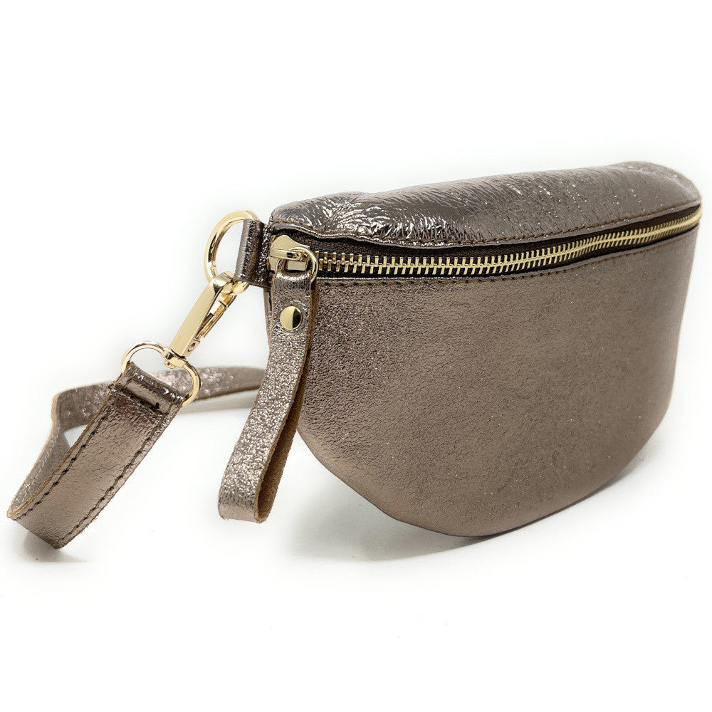 Sac banane en cuir irisé LOU-DO métal doré Champagne irisé