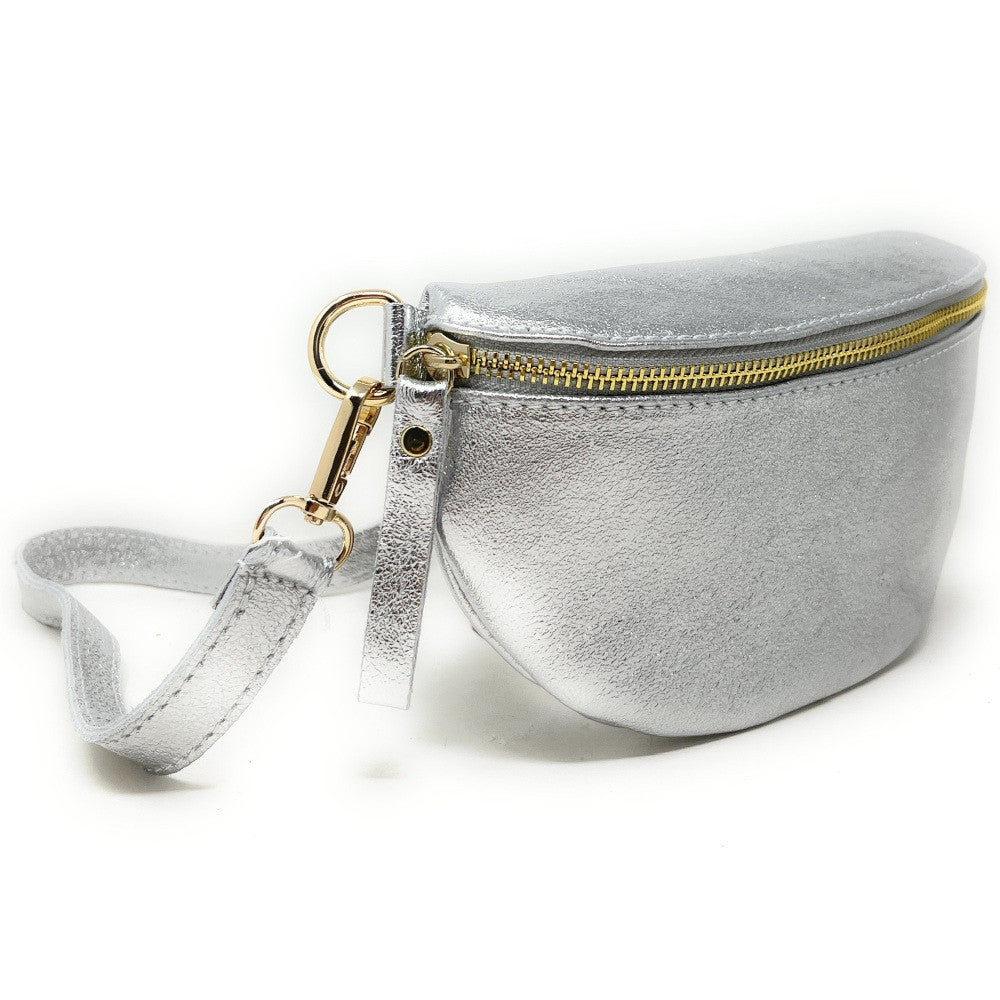 Sac banane en cuir irisé LOU-DO métal doré Argent clair