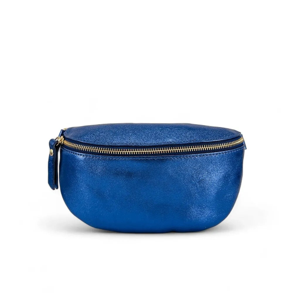 Sac banane en cuir irisé LOU-DO métal doré Bleu roi irisé