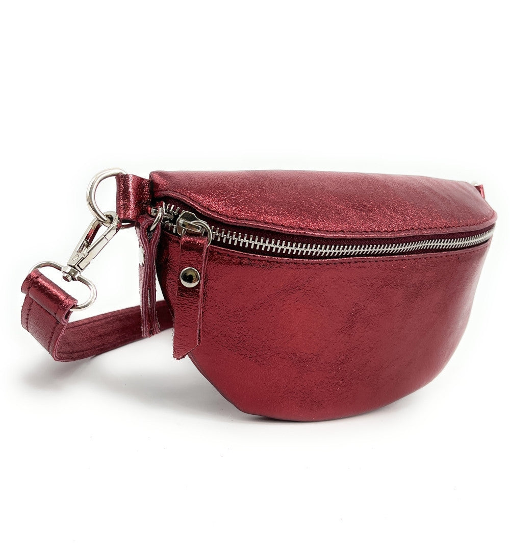 Sac banane en cuir irisé LOU Framboise irisé