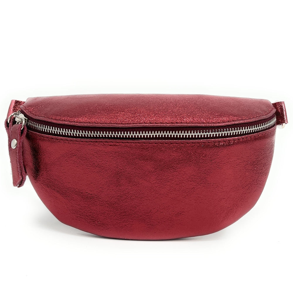 Sac banane en cuir irisé LOU Framboise irisé