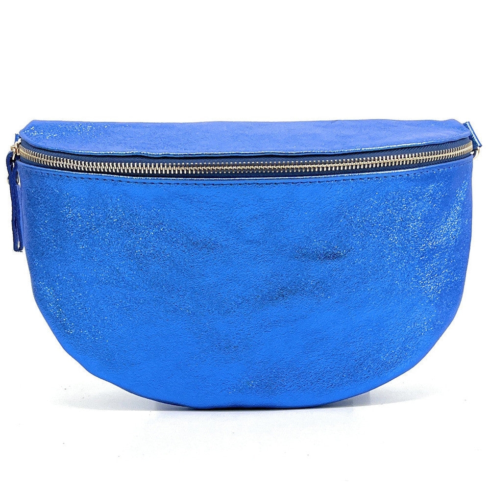 Sac banane en cuir irisé LOUNA Bleu roi irisé