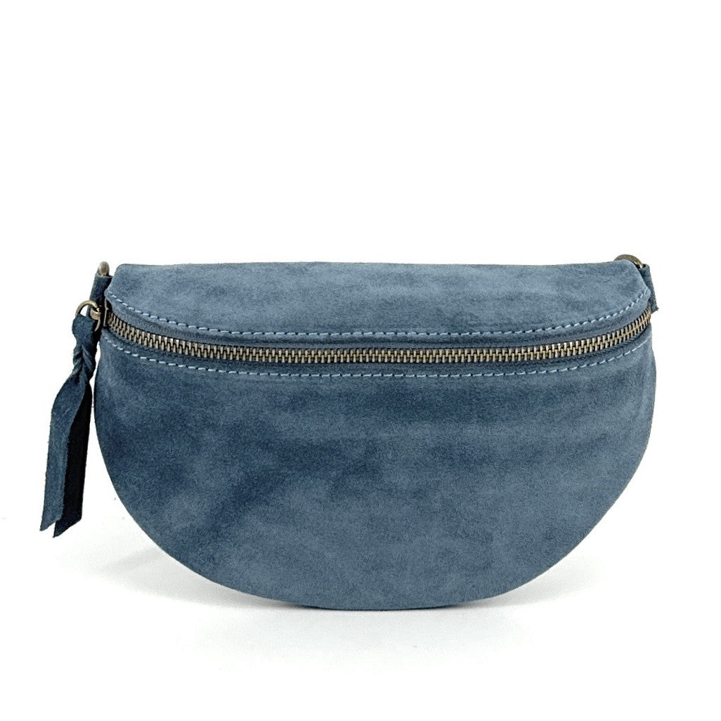 Sac banane en croûte de cuir LOU SUE Bleu denim