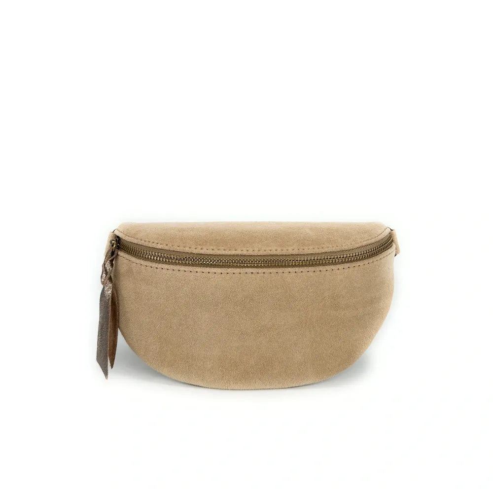 Sac banane en croûte de cuir LOU SUE Taupe clair