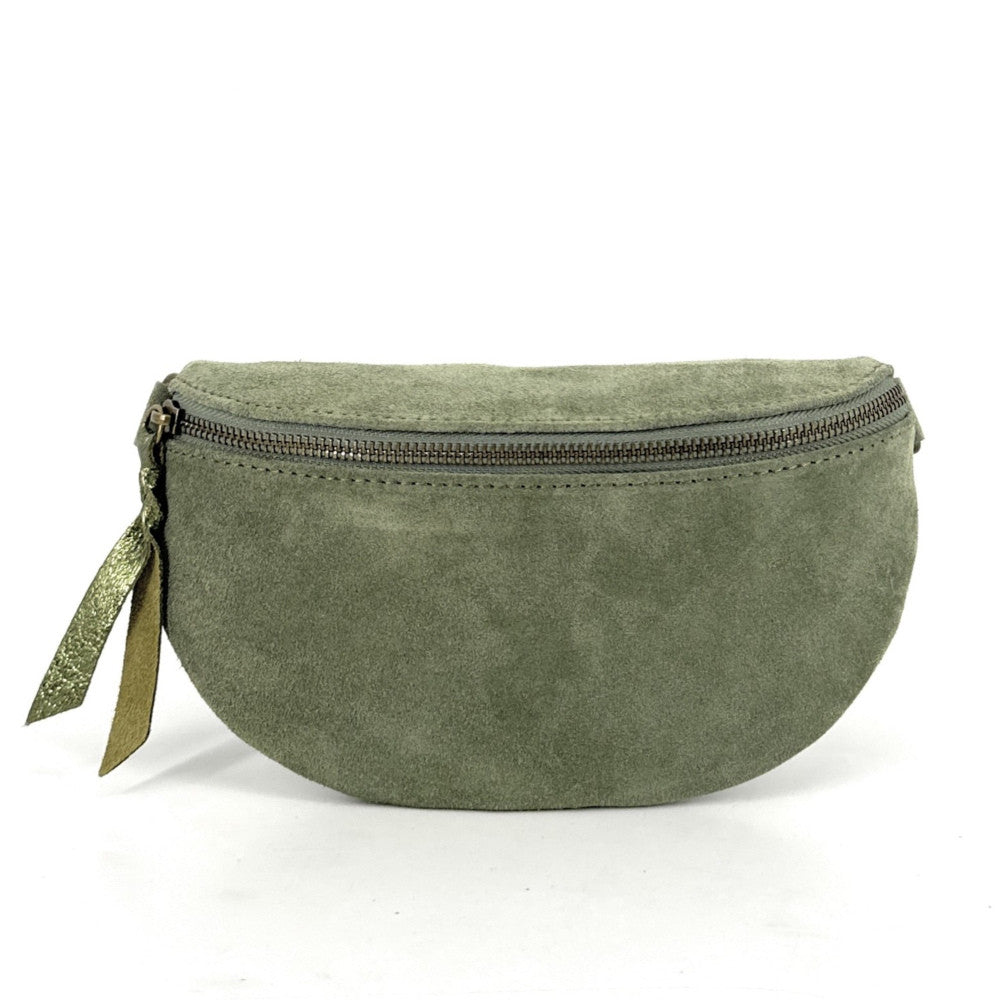 Sac banane en croûte de cuir LOU SUE Vert amande