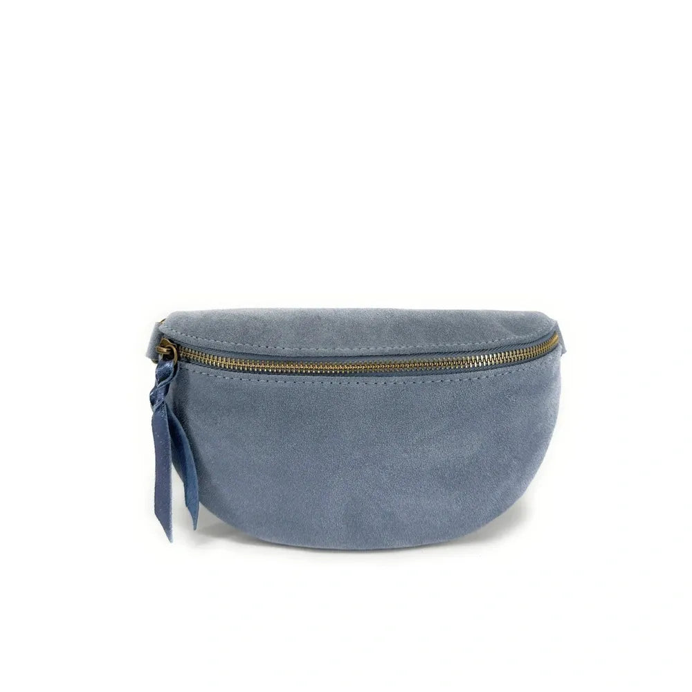 Sac banane en croûte de cuir LOU SUE Bleu pastel