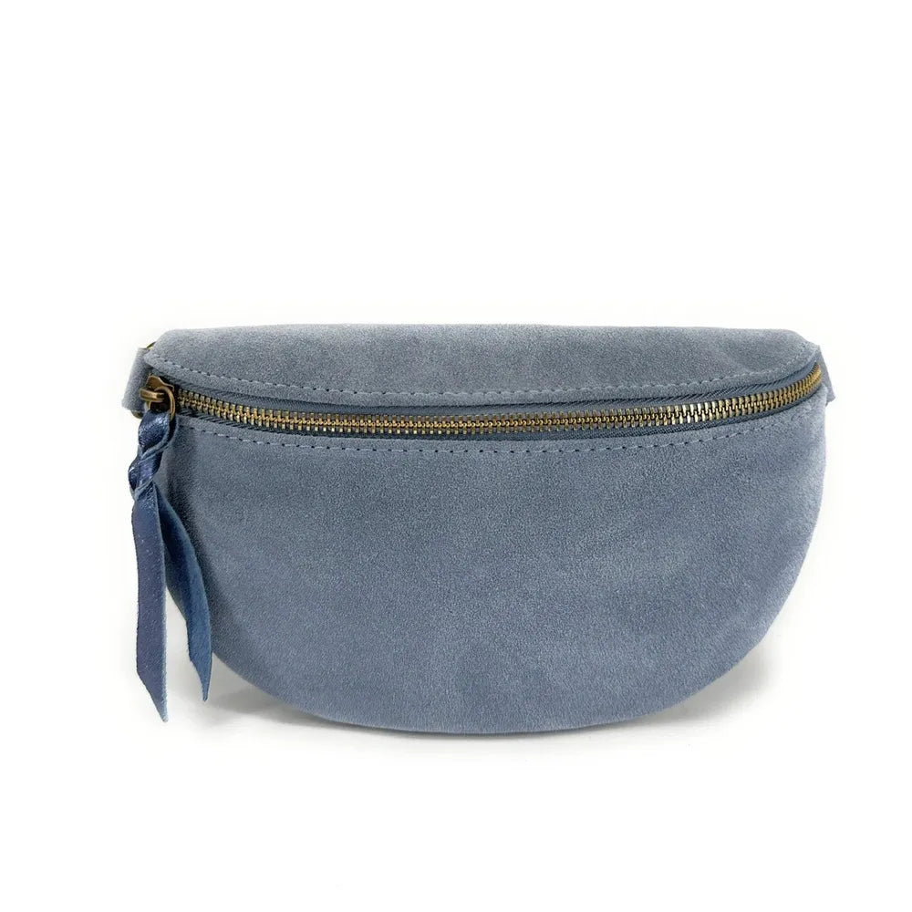 Sac banane en croûte de cuir LOU SUE Bleu pastel