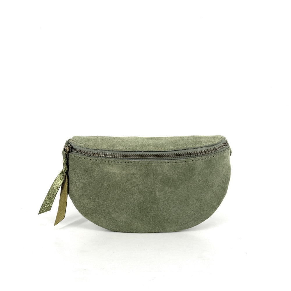 Sac banane en croûte de cuir LOU SUE Vert amande