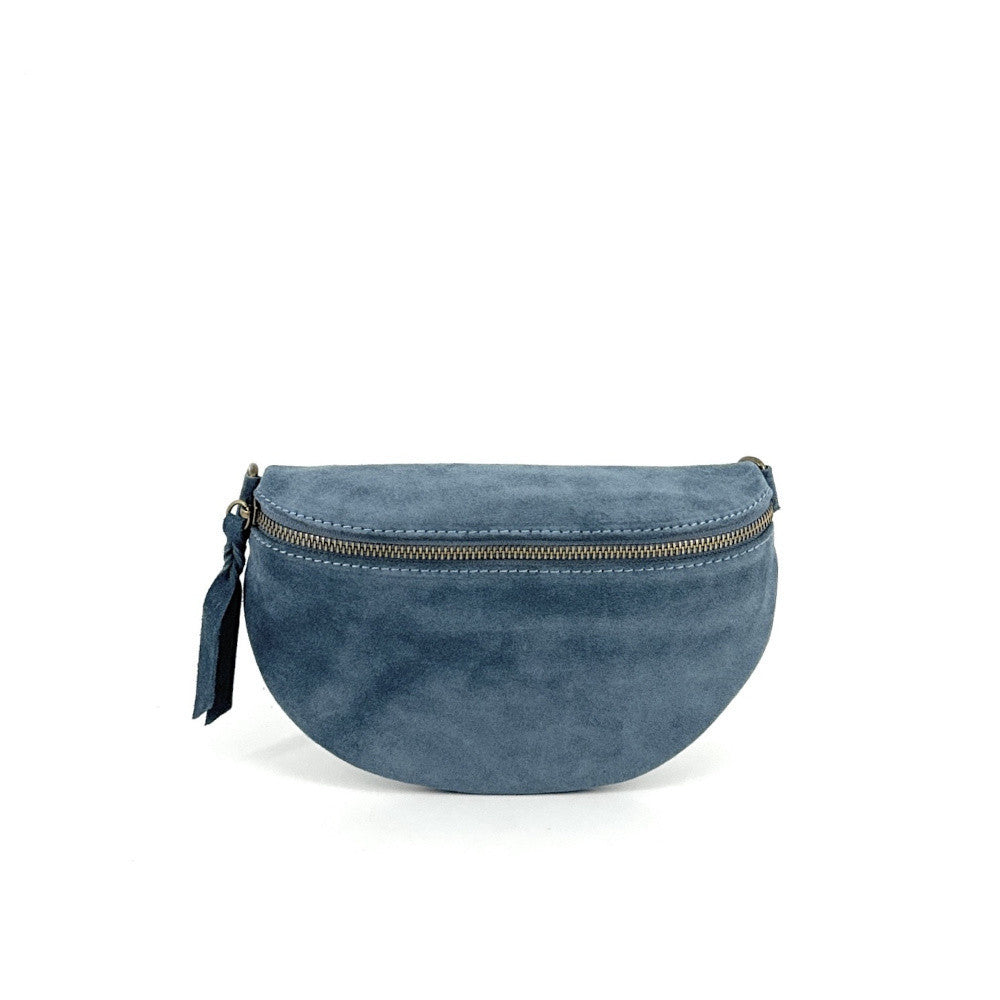 Sac banane en croûte de cuir LOU SUE Bleu denim