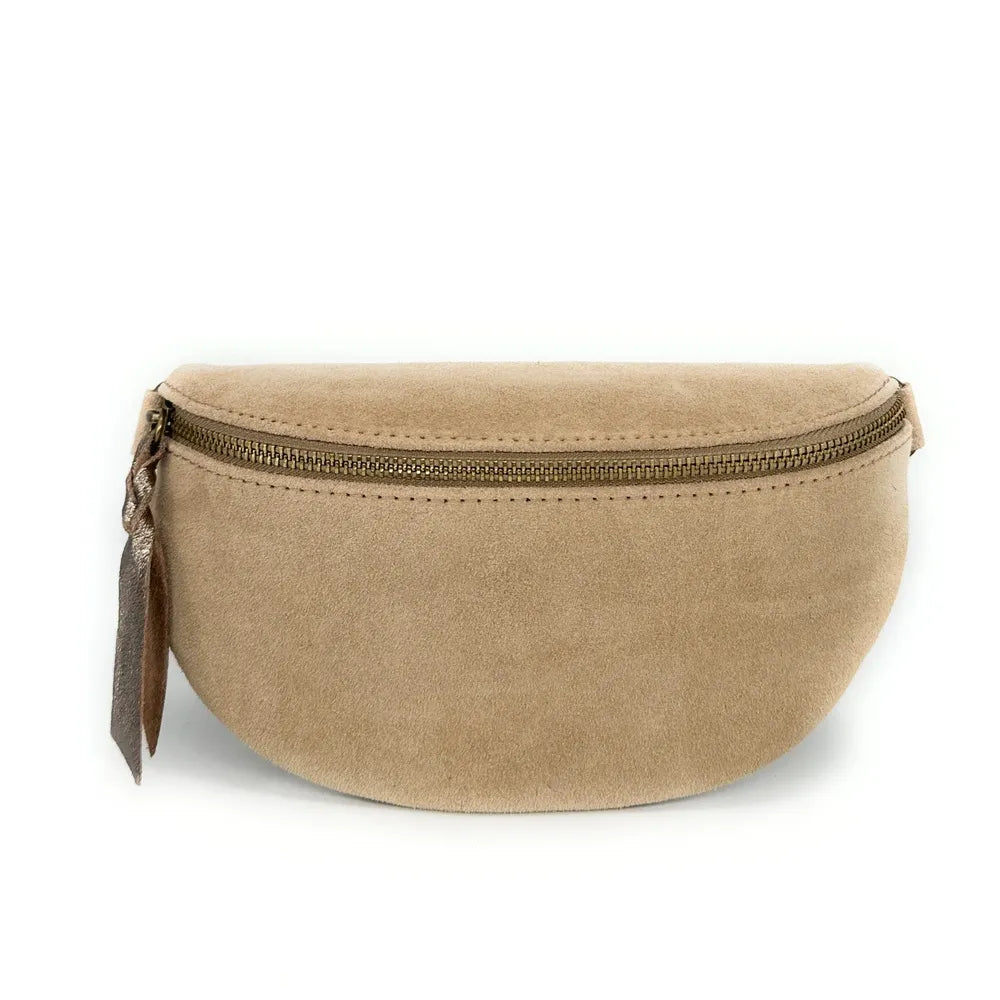 Sac banane en croûte de cuir LOU SUE Taupe clair
