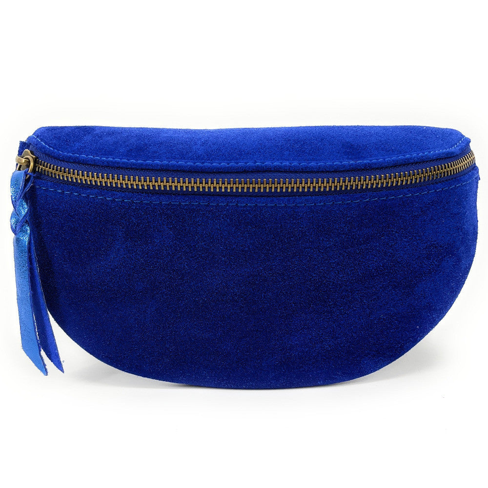 Sac banane en croûte de cuir LOU SUE Bleu roi