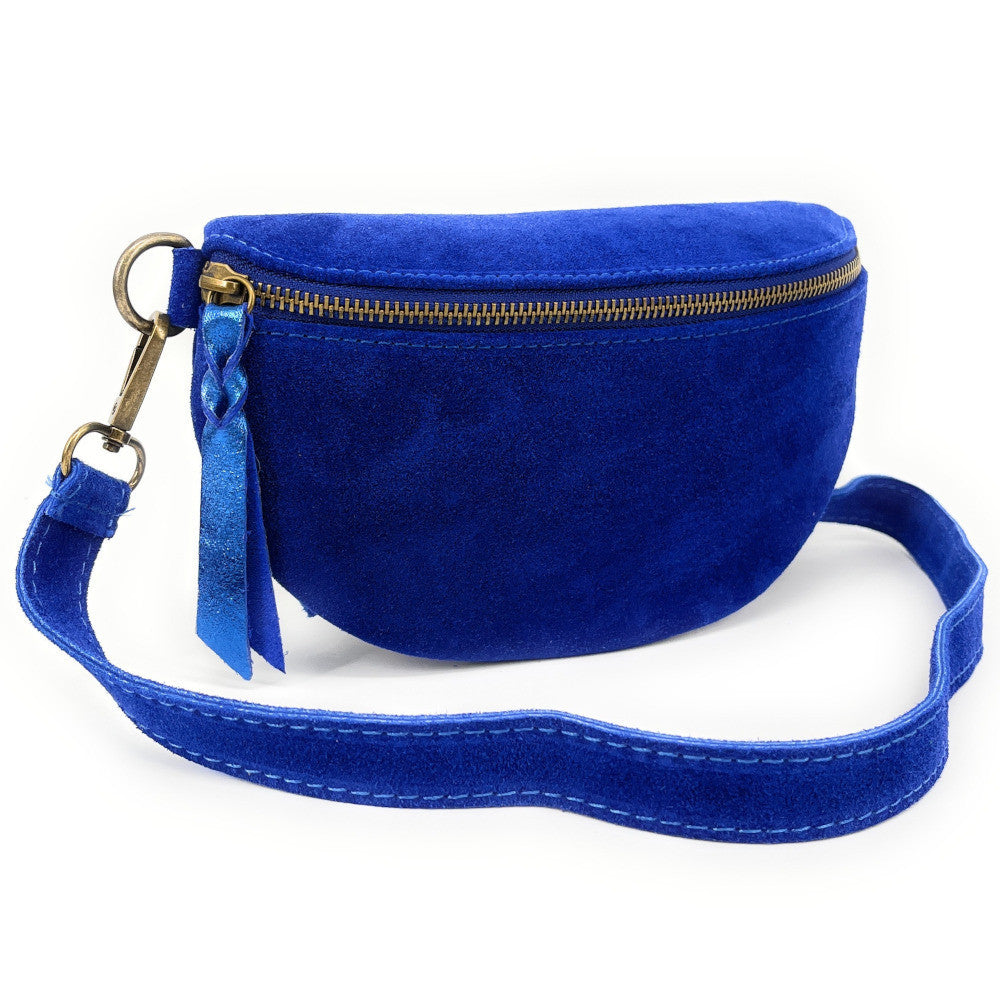 Sac banane en croûte de cuir LOU SUE Bleu roi