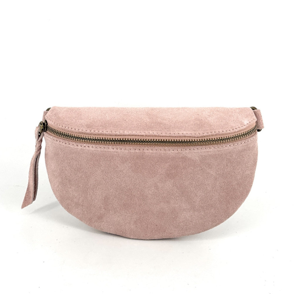 Sac banane en croûte de cuir LOU SUE Rose nude