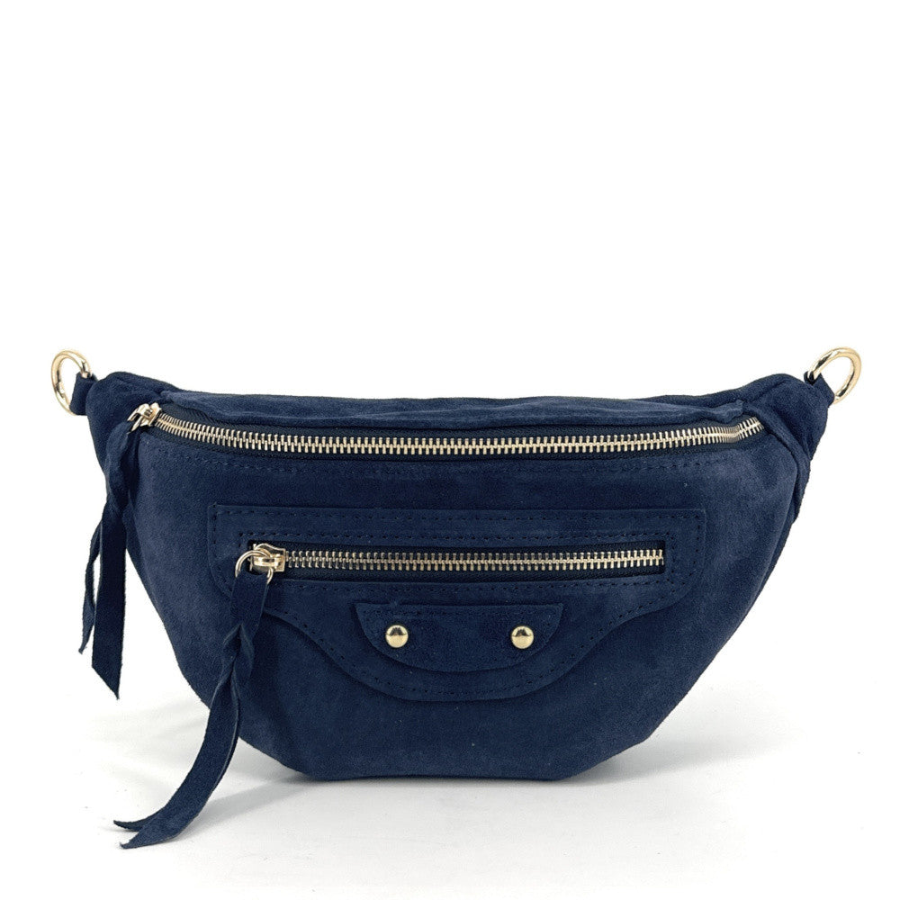 Sac banane en croûte de cuir LOUKA Bleu marine