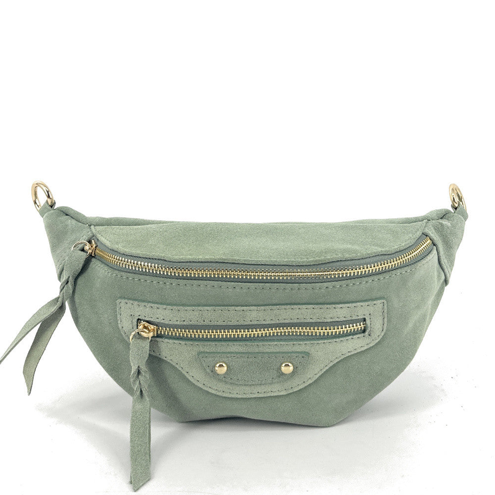 Sac banane en croûte de cuir LOUKA Vert amande