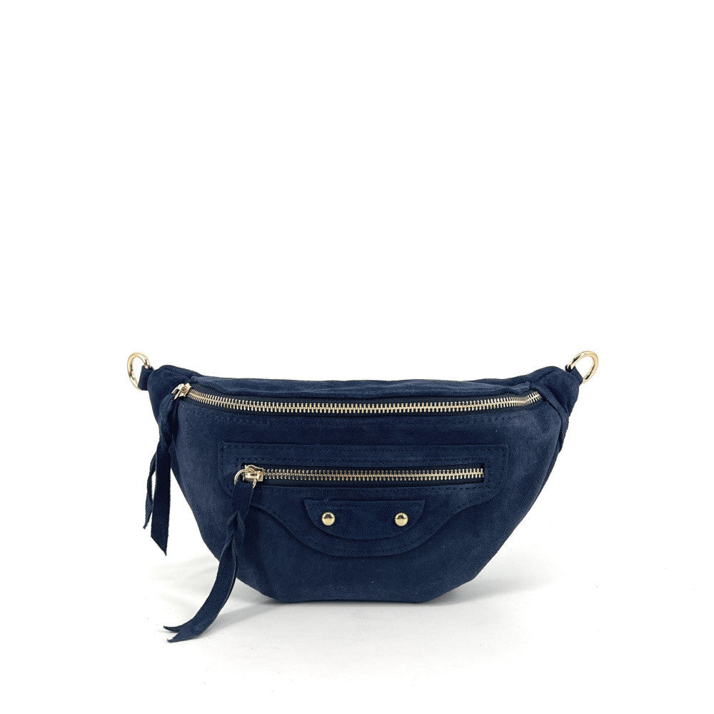 Sac banane en croûte de cuir LOUKA Bleu marine