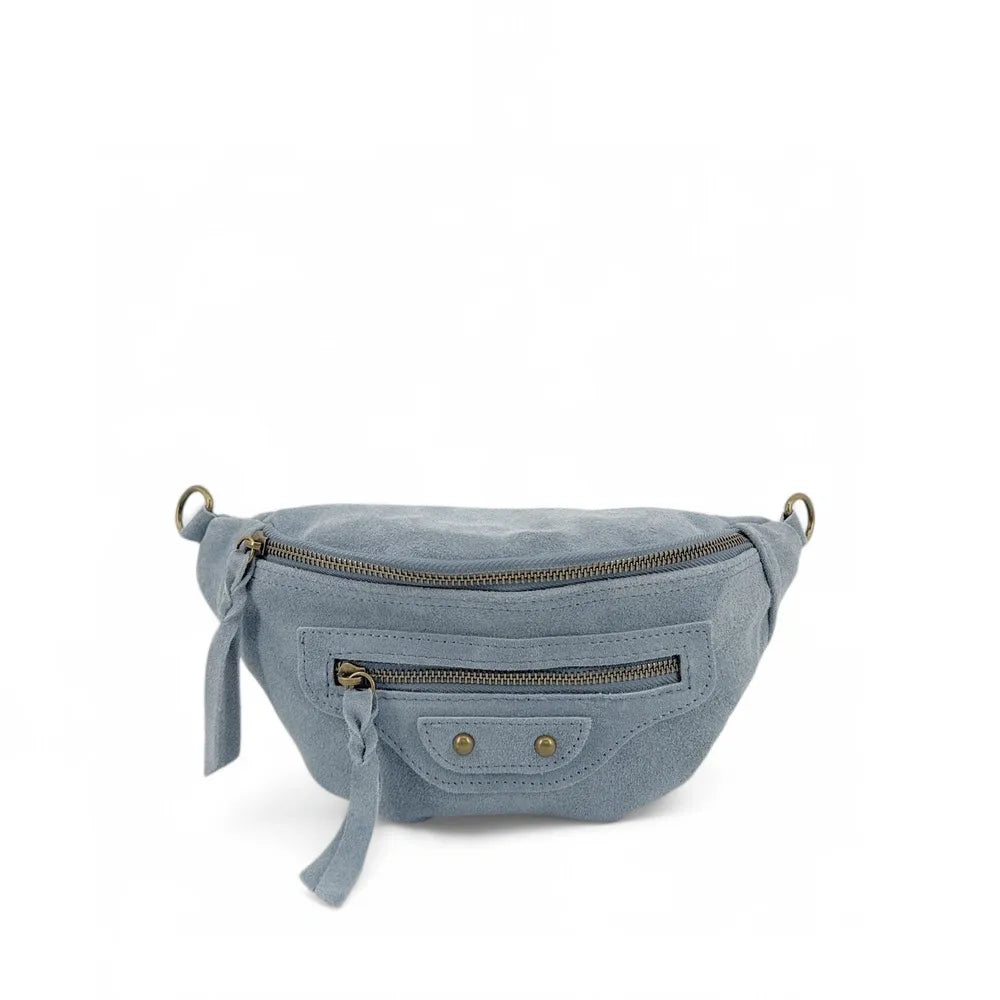 Sac banane en croûte de cuir LOUKA Bleu pastel