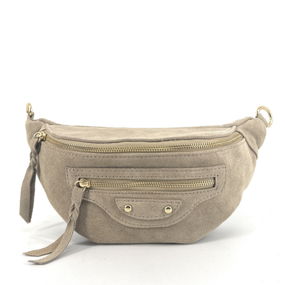 Sac banane en croûte de cuir LOUKA Taupe clair