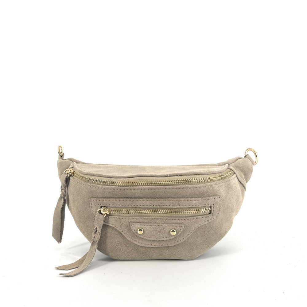Sac banane en croûte de cuir LOUKA Taupe clair