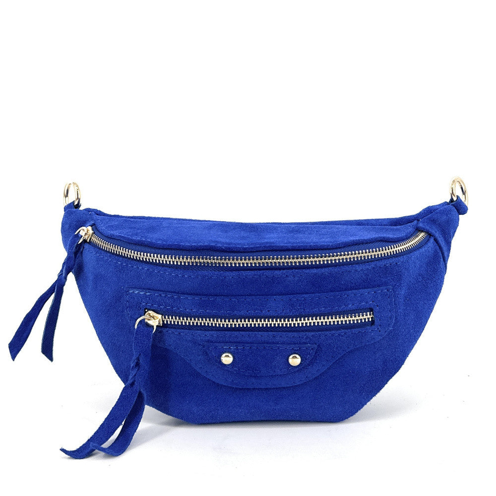 Sac banane en croûte de cuir LOUKA Bleu roi