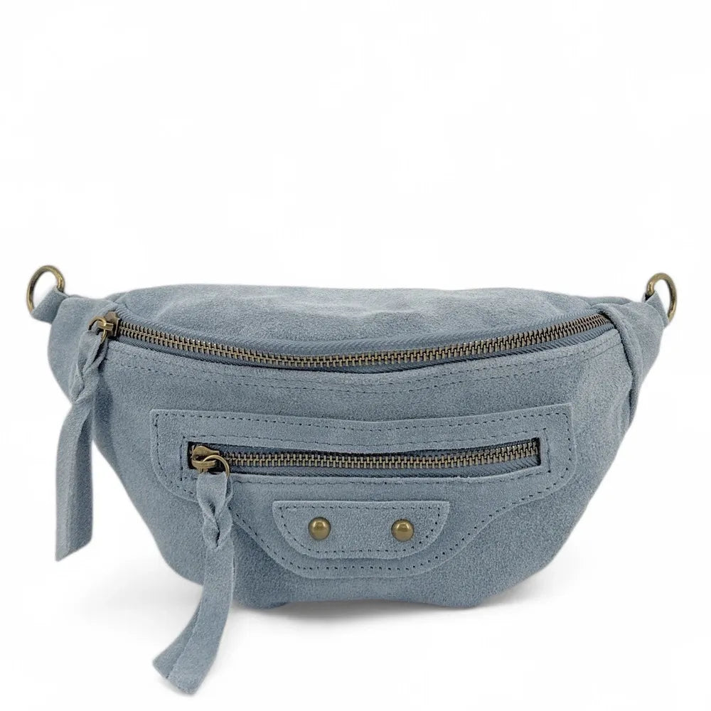Sac banane en croûte de cuir LOUKA Bleu pastel