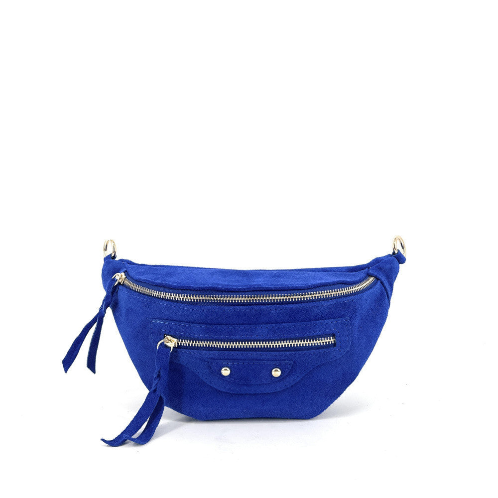 Sac banane en croûte de cuir LOUKA Bleu roi