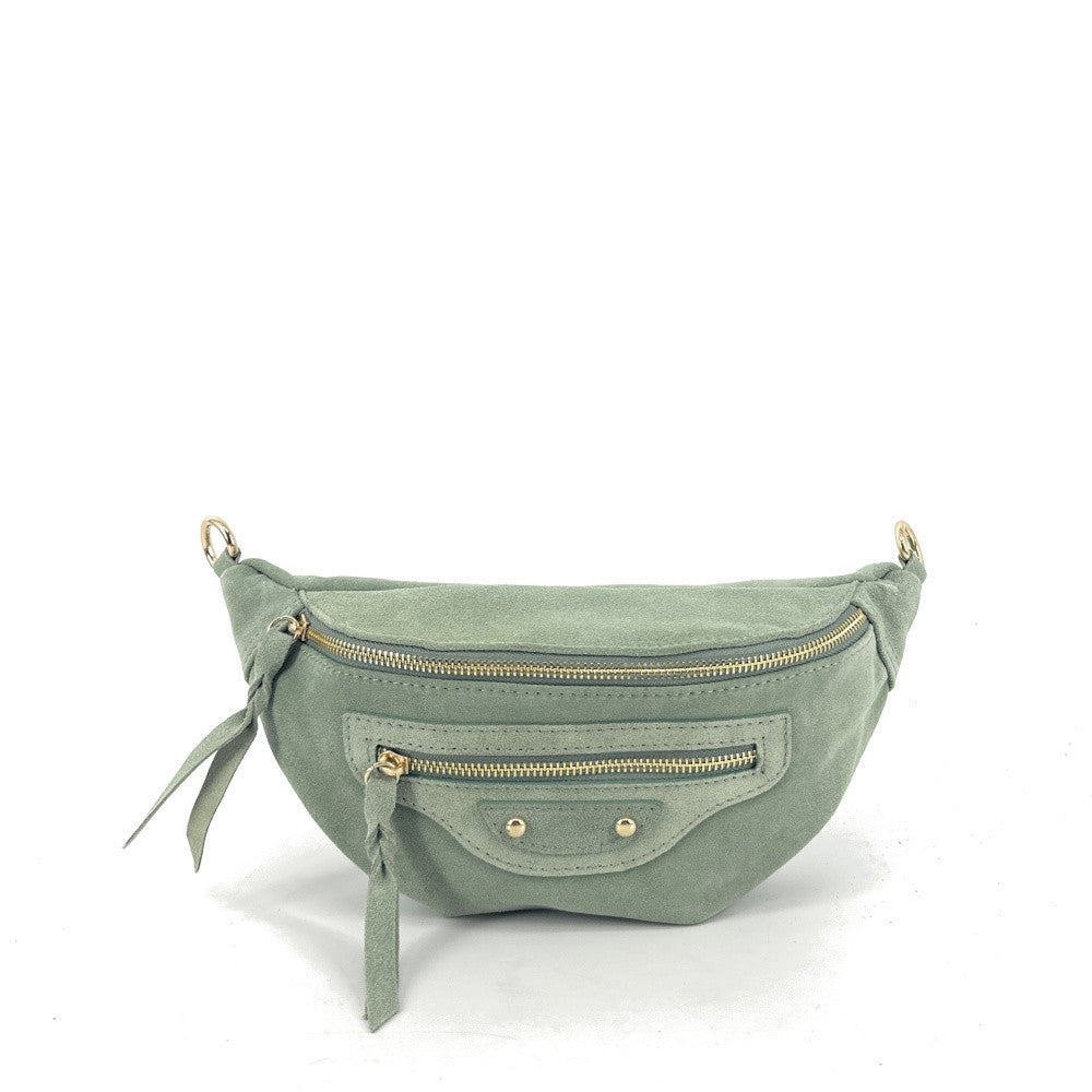 Sac banane en croûte de cuir LOUKA Vert amande