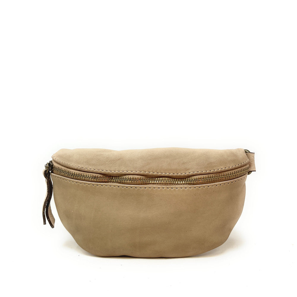 Sac banane en cuir vintage MISS LOU Taupe clair