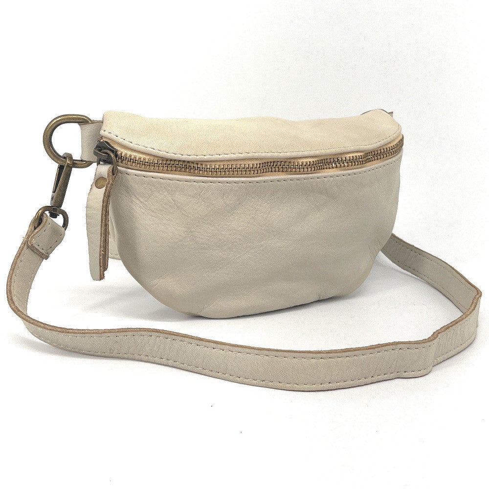 Sac banane en cuir vintage MISS LOU Beige crème