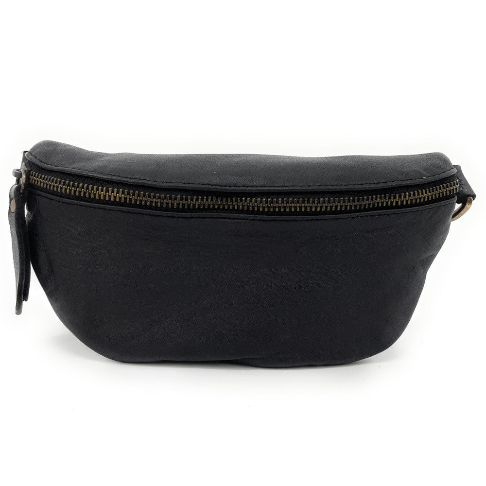 Sac banane en cuir vintage MISS LOU Noir